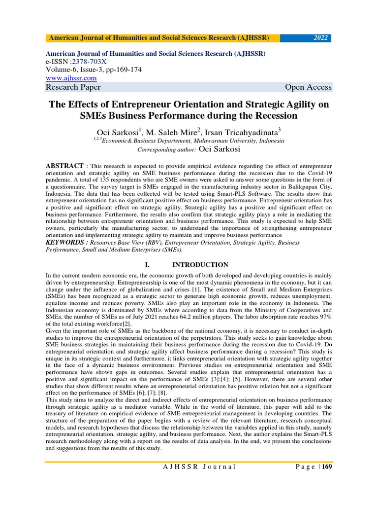 The Effects of Entrepreneur Orientation and Strategic Agility On SMEs ...