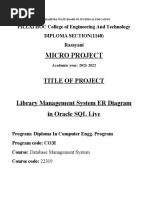 Micro Project: Title of Project Library Management System ER Diagram in Oracle SQL Live