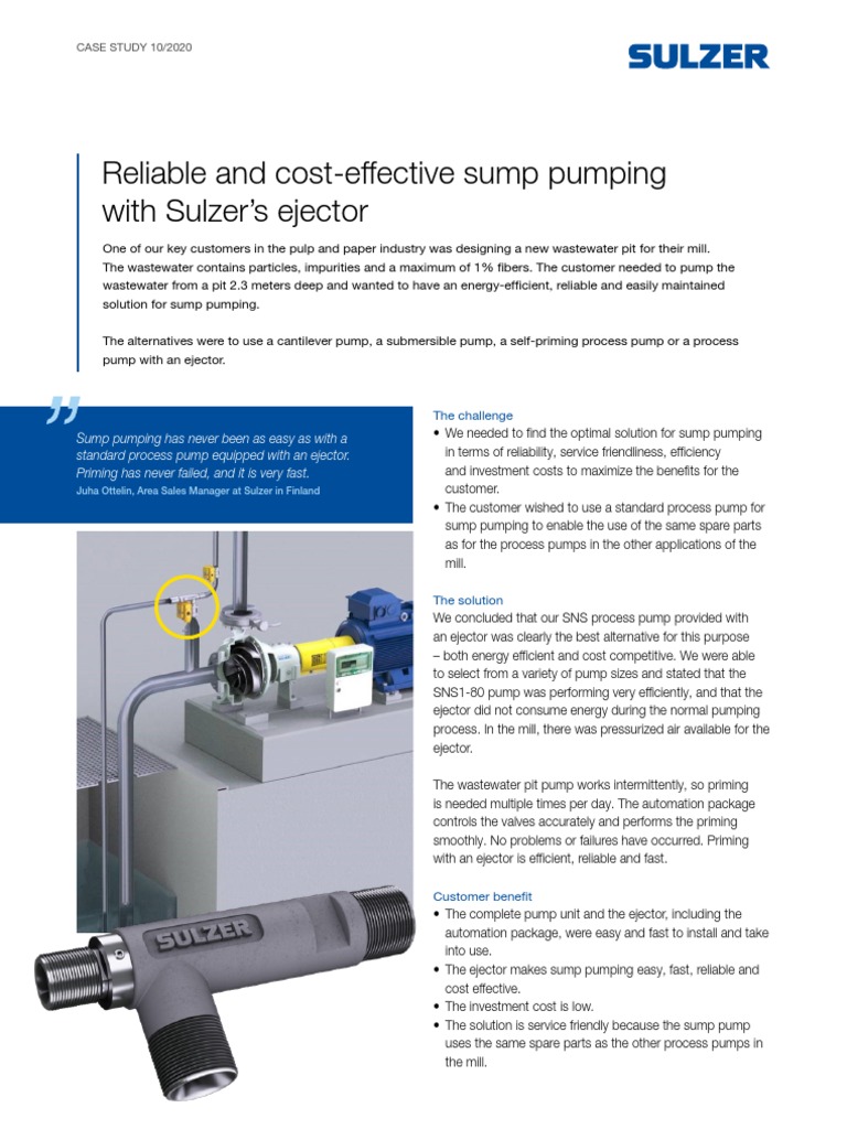 Reliable and Cost-Effective Sump Pumping With Sulzer's Ejector | PDF ...