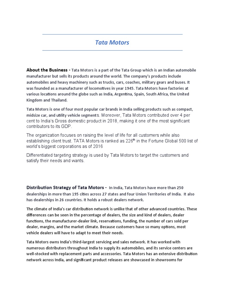 Tata Motors' Global Distribution Network and Strategy for Targeting