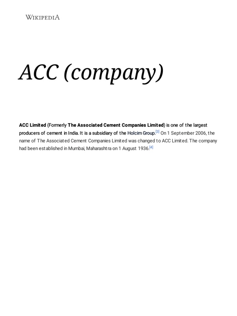 ACC (Company) - Wikipedia | PDF | Companies | Cement