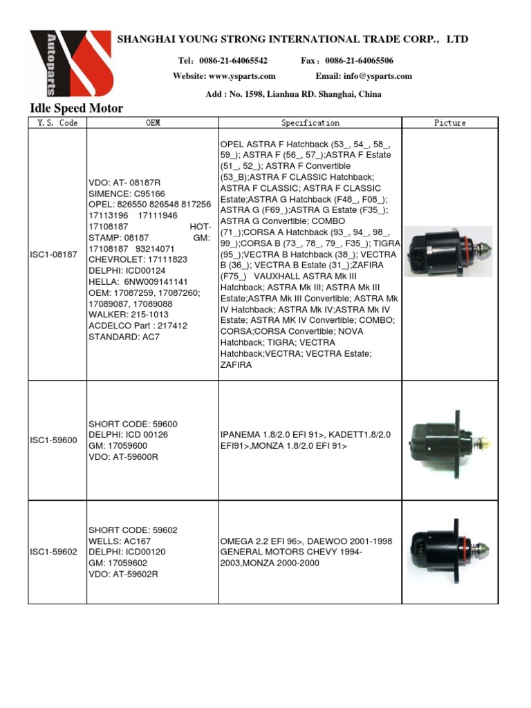 Idle Speed Motor: Shanghai Young Strong International Trade