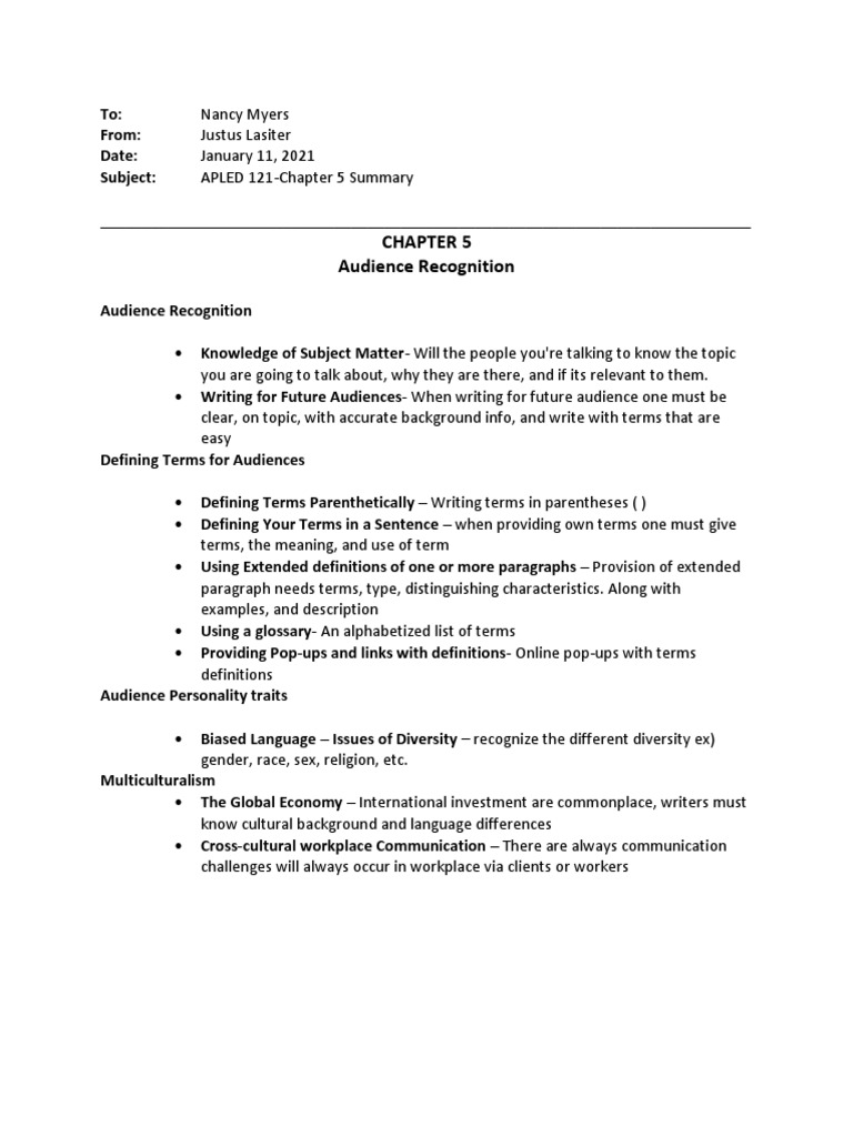 Chapter 5 Summary Example-Complete 1 | PDF | English Language | Acronym