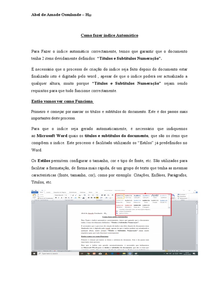 Estrutura Básica do Word, Formatações, Títulos, Subtítulos e