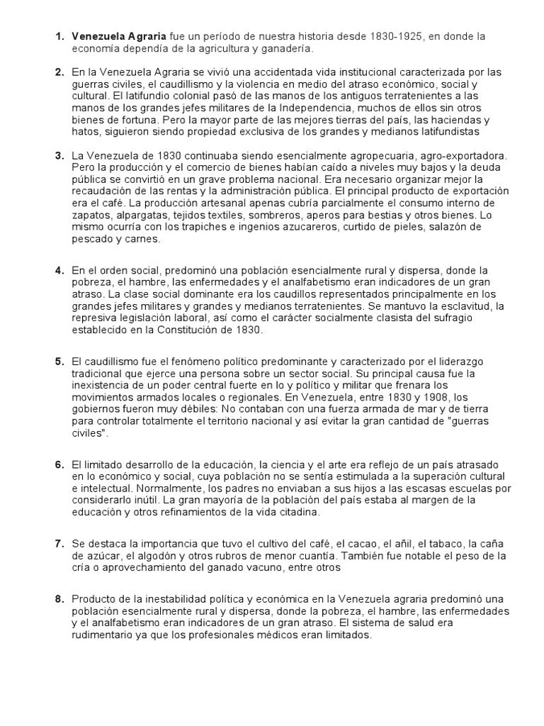 Historia de la Venezuela Agraria (1830-1925) | PDF | Venezuela ...
