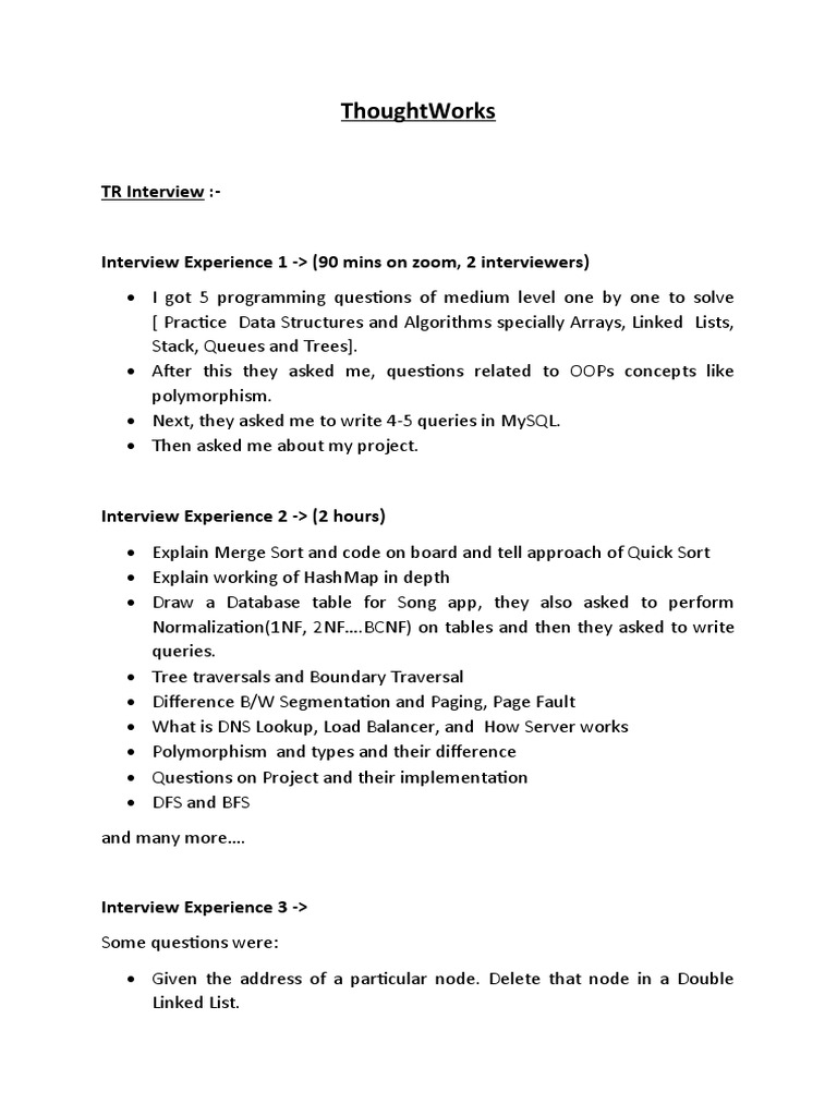 Thoughtworks: TR Interview:-Interview Experience 1 - (90 Mins On 
