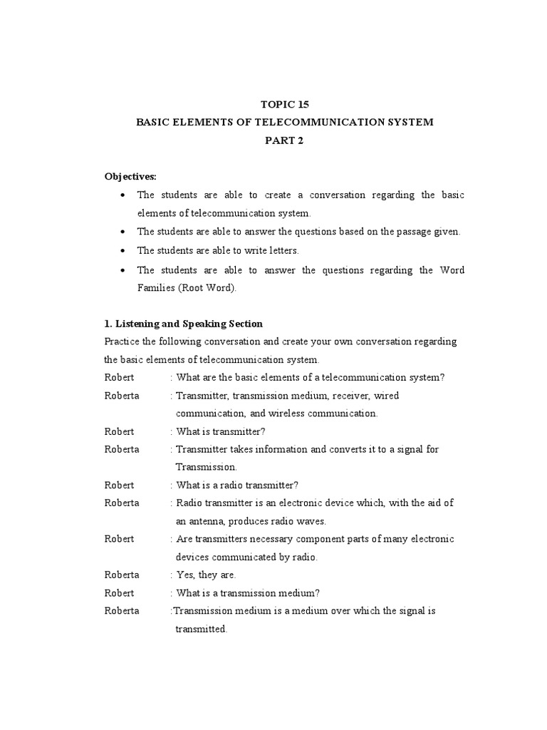 Basic Elements of Telecommunication Systems | PDF | Transmission Medium ...