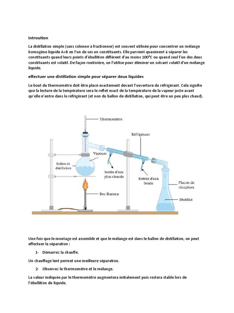 Distillation simple : guide pratique | PDF | Distillation | Thermomètre