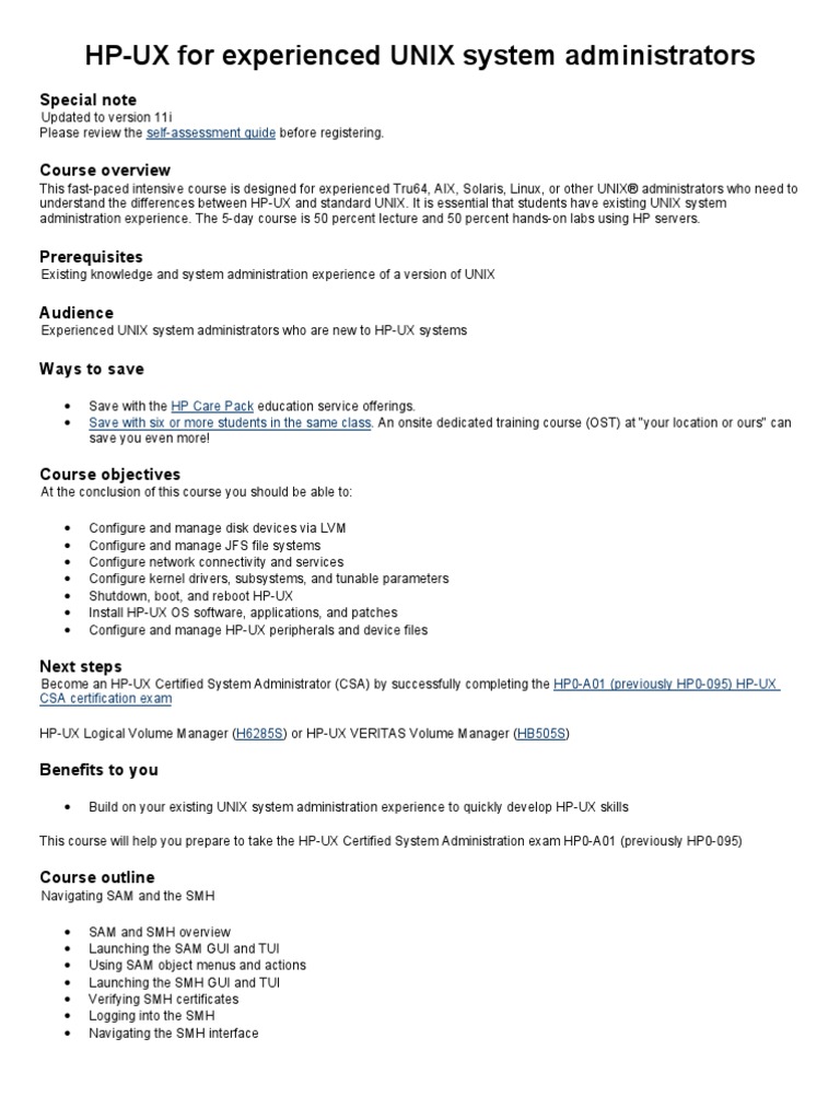 HP-UX For Experienced UNIX System Administrators | PDF | Booting | File ...