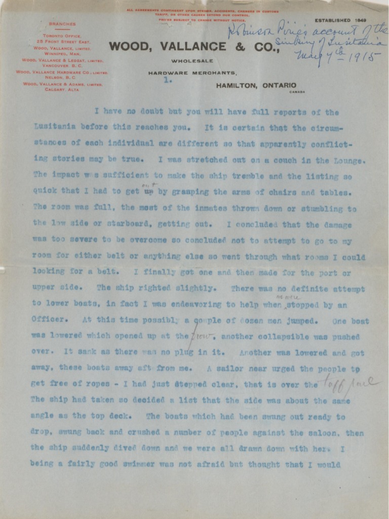 Lusitania Letter | PDF