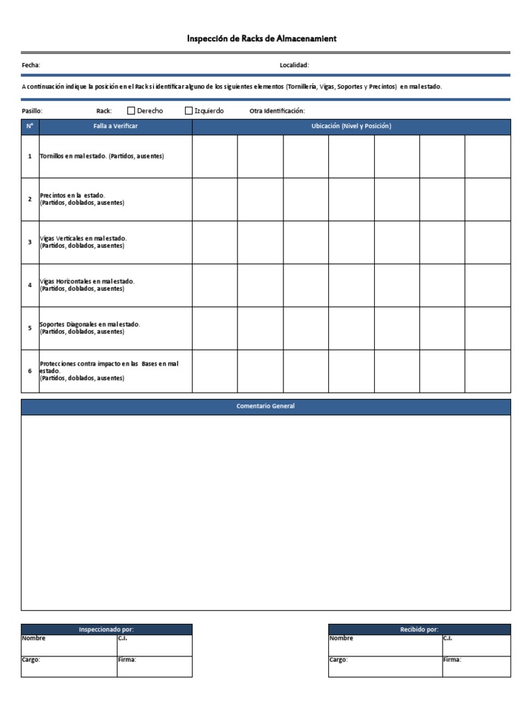 Inspección de Racks FP | PDF