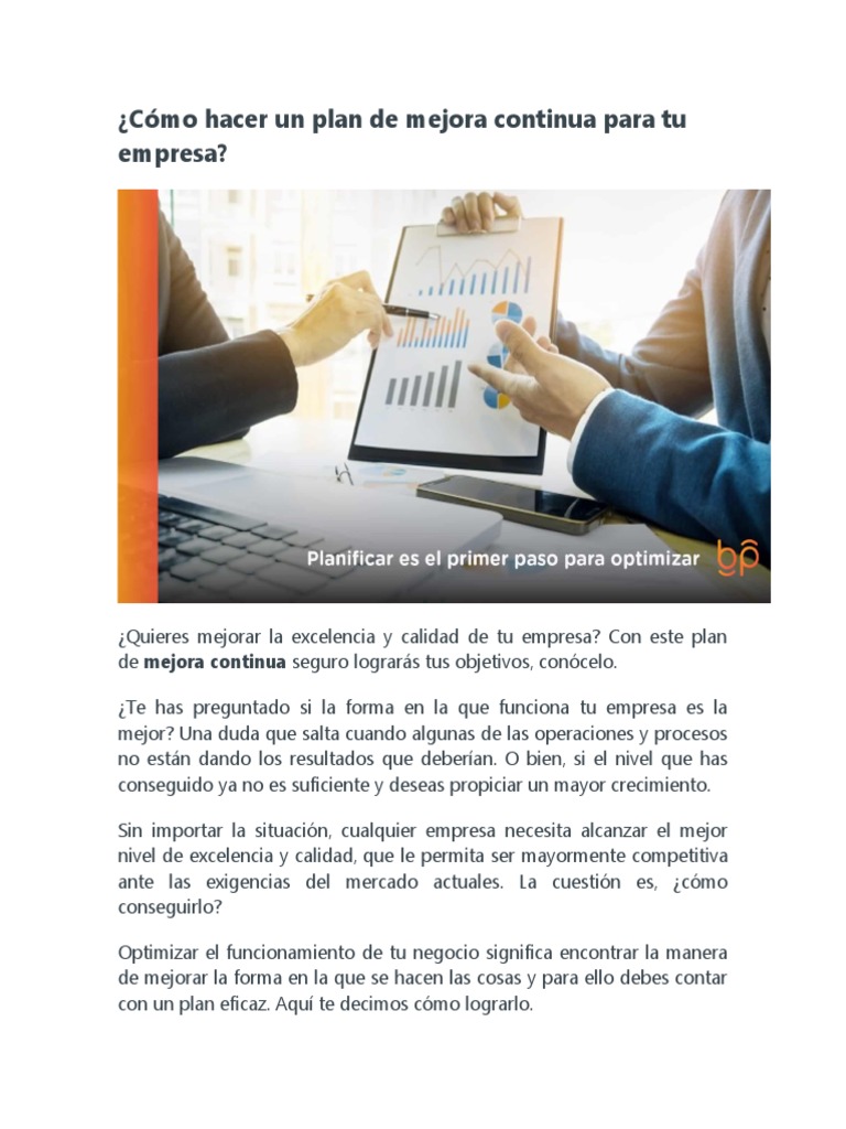 Plan de Mejora Continua para Empresas | PDF | Business | Planificación