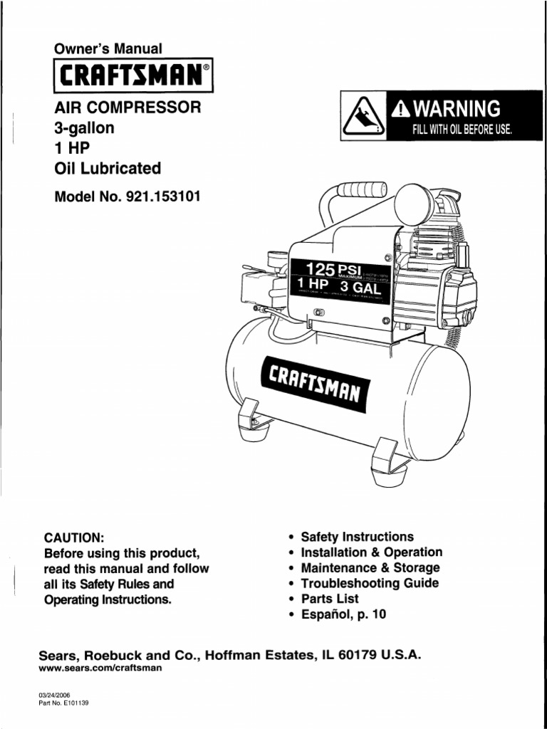 Craftsman Air Compressor Manual PDF Valve Electrical Connector