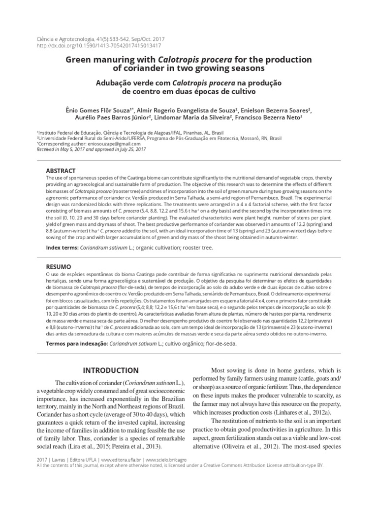 Green Manuring With Calotropis Procera For The Production of Coriander in Two Growing Seasons