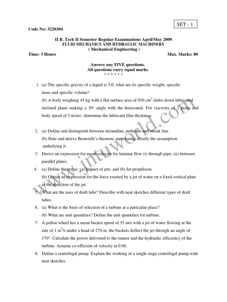 Fluid Mechanics Exam Questions 2009 | PDF | Pump | Fluid Dynamics