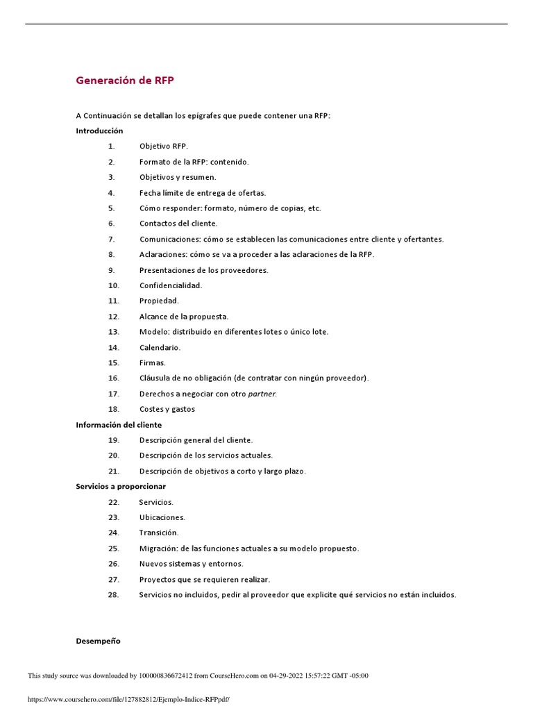 Ejemplo Indice RFP PDF | PDF