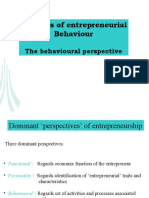 Theories of Entrepreneurial Behaviour: The Behavioural Perspective