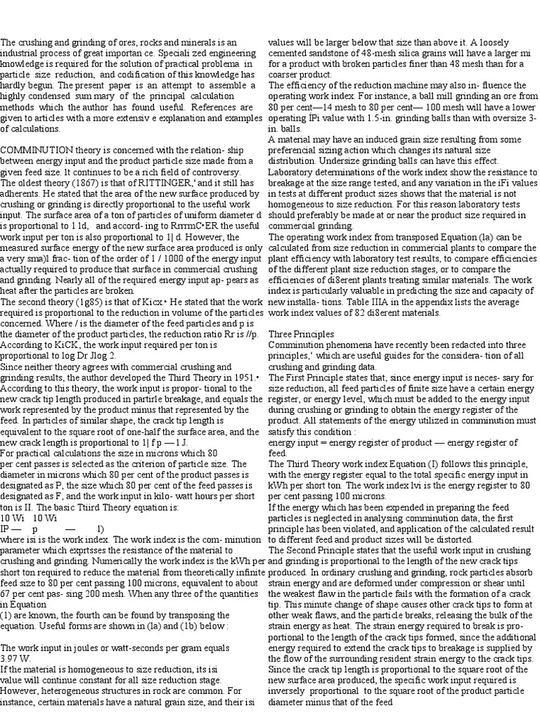 The Crushing and Grinding of Ores | PDF | Mill (Grinding) | Fracture