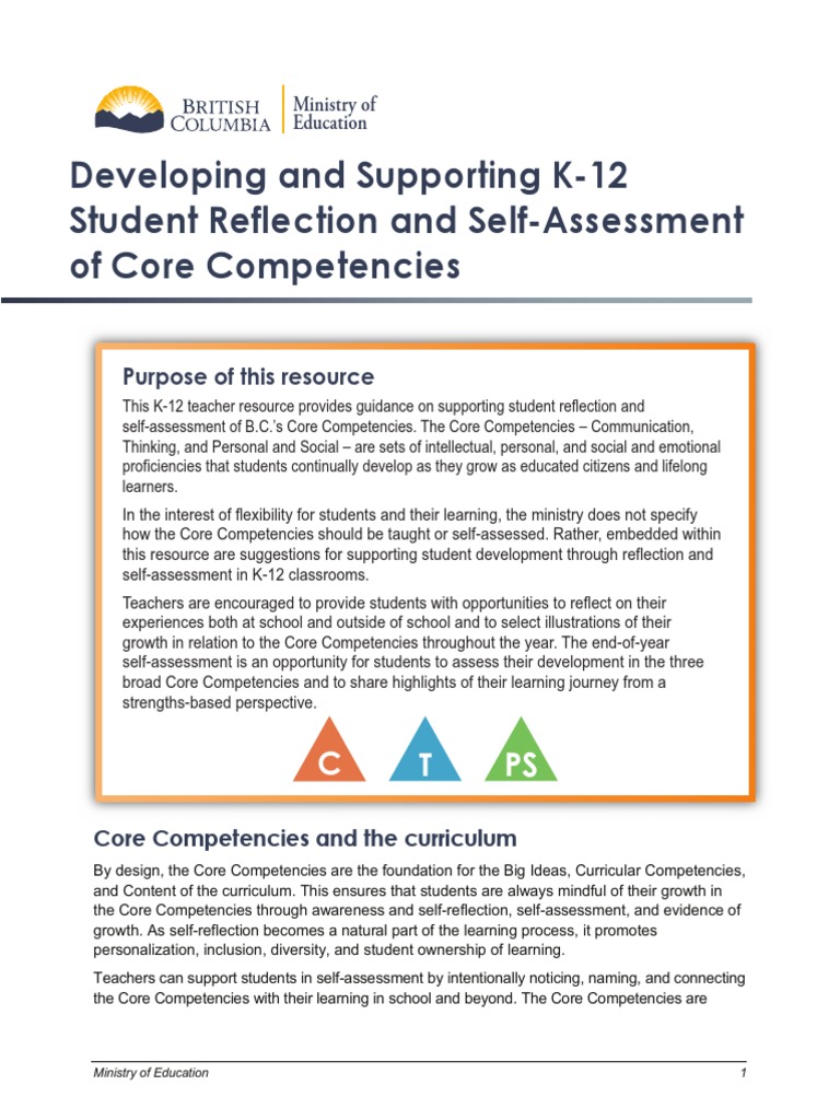 K-12 Core Competencies Self-Assessment | PDF | Curriculum | Applied ...