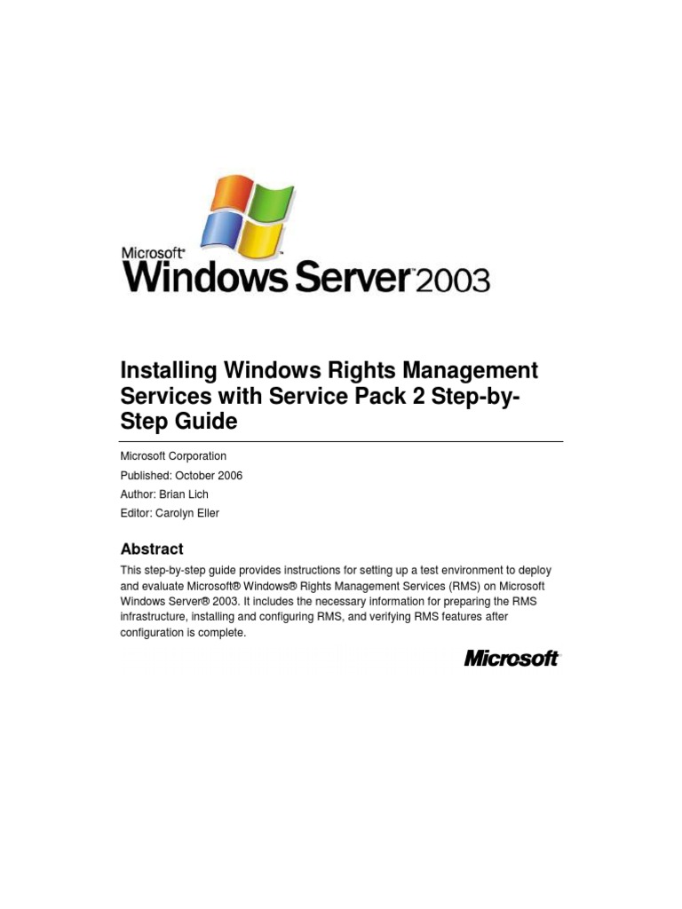 Installing Windows Rights Management Services With Service Pack 2 Step ...
