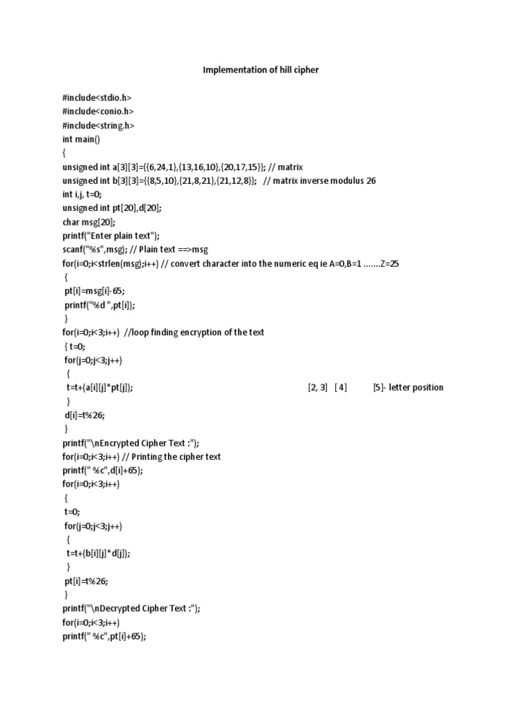 Implementation of Hill Cipher | PDF | Computers | Technology & Engineering