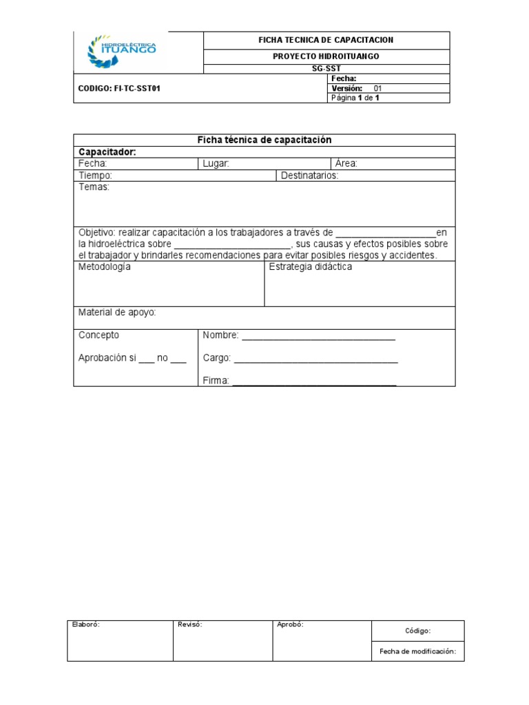 Ficha Técnica de Capacitación | PDF
