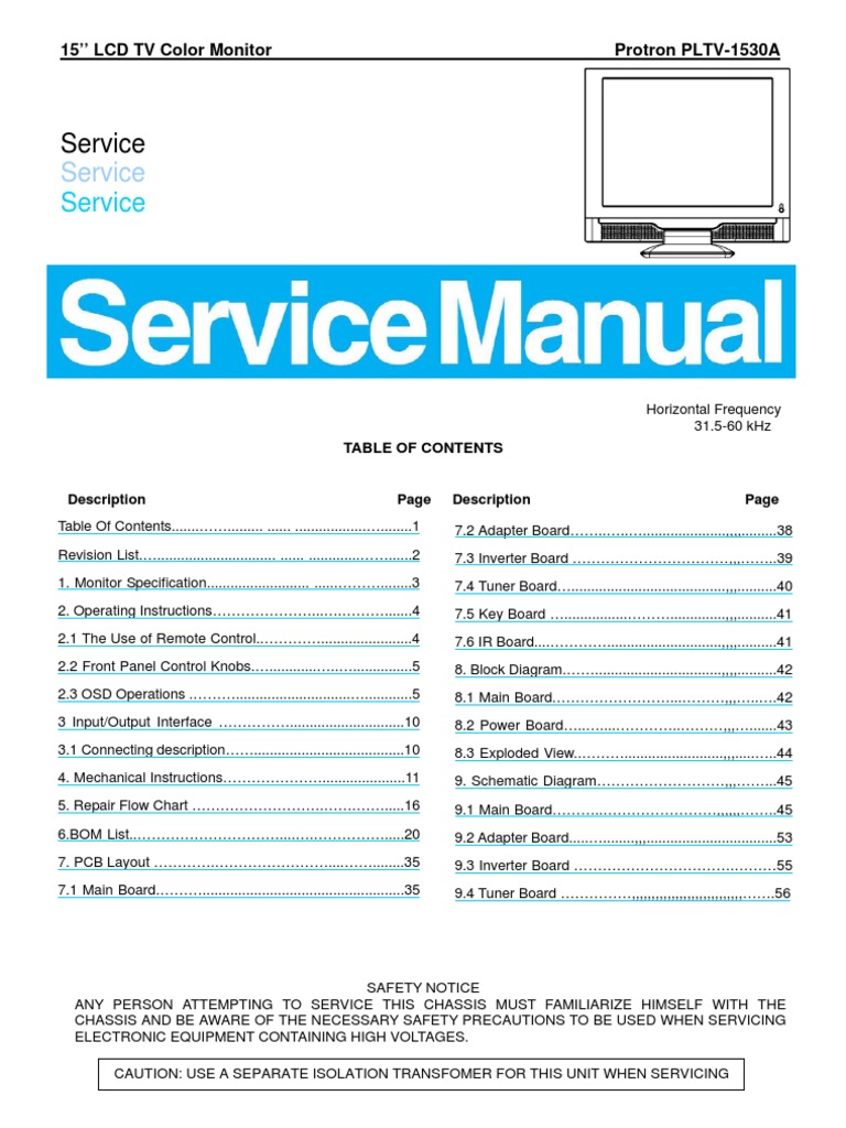 Protron PLTV-1530A LCD TV Manual | PDF | Computer Monitor | Menu ...