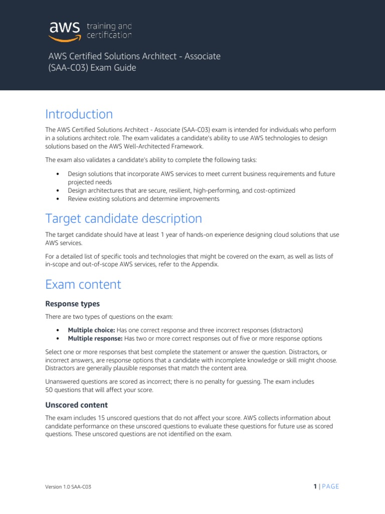 AWS Certified Solutions Architect SAA-C03 Guide | PDF | Amazon Web ...