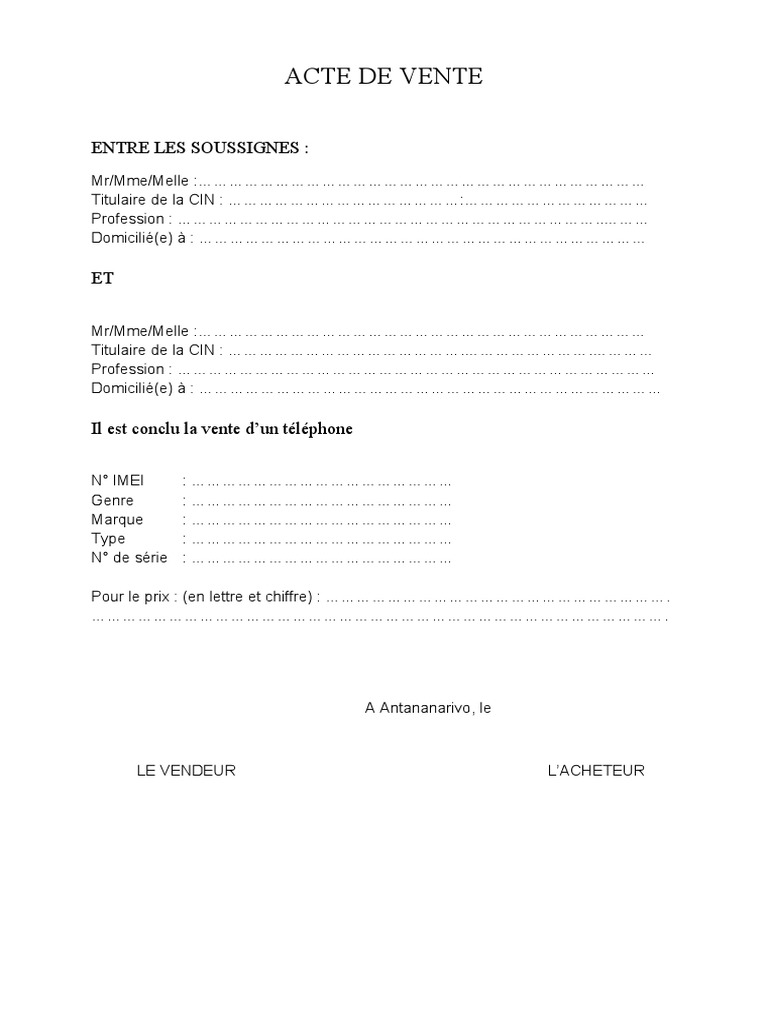Exemple D Un Acte De Vente Mod le D Un Acte De Vente DGDSKD