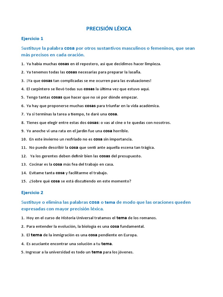 Precisión Léxica | PDF | Artes del Lenguaje y Comunicación | Estudios ...