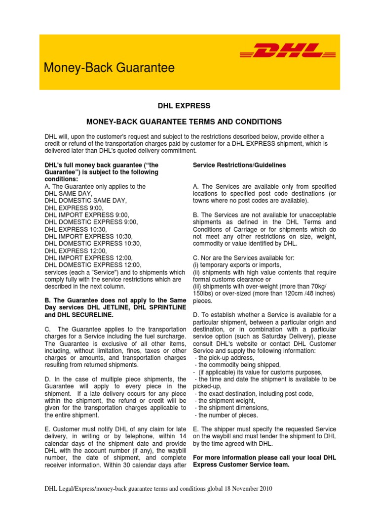 Money Back Guarantee Terms and Conditions Download Free PDF