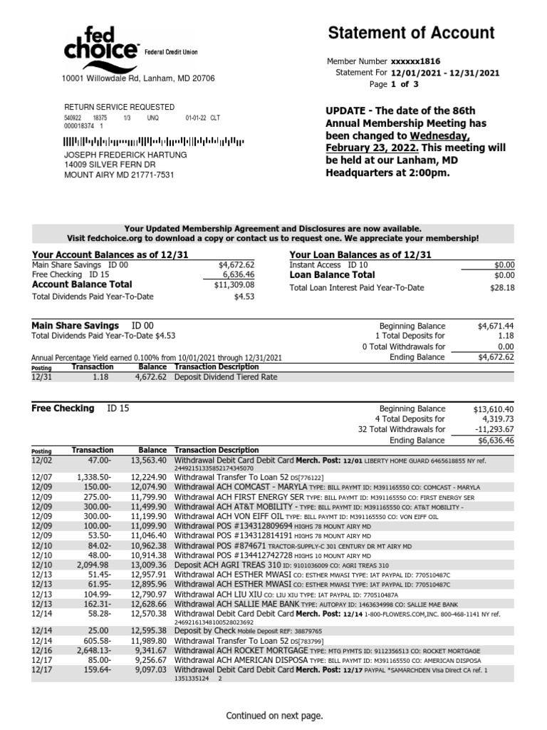 Statement of Account 10001 Willowdale RD, Lanham, MD 20706 PDF