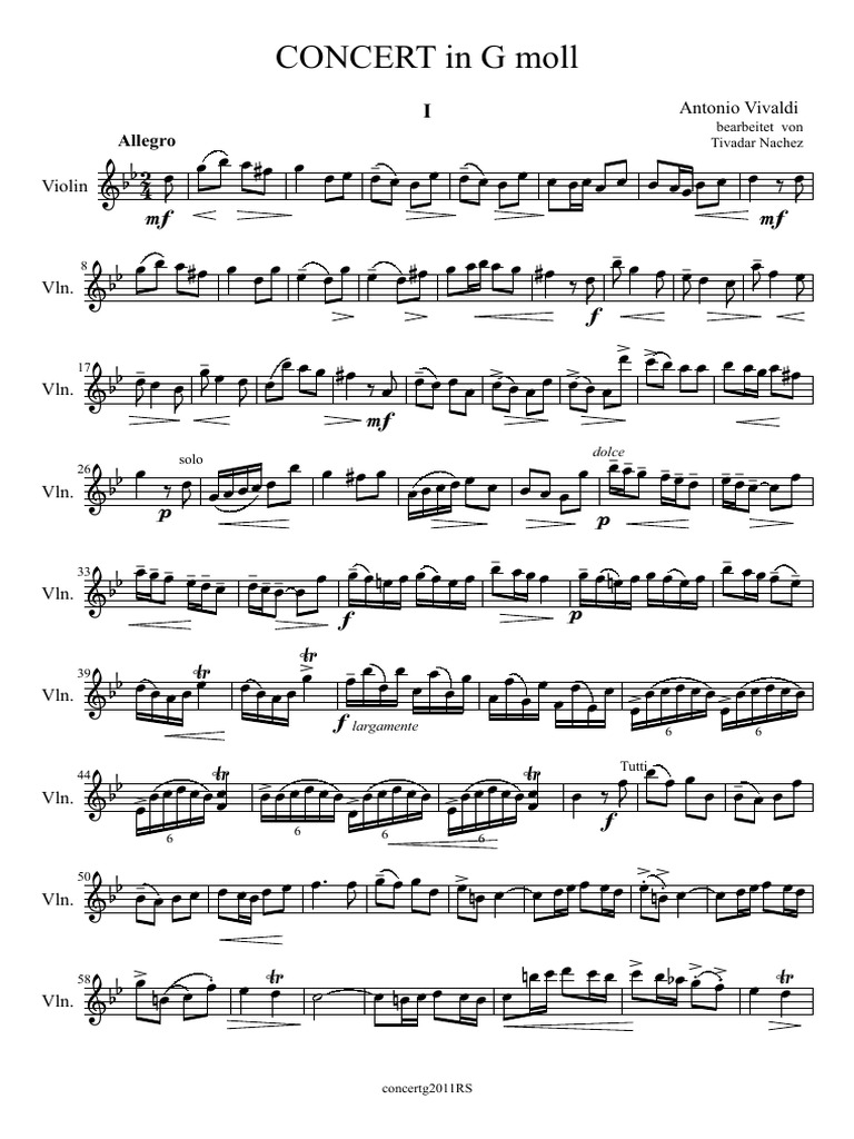 Vivaldi Violin Concerto in G Minor RV 317 | PDF