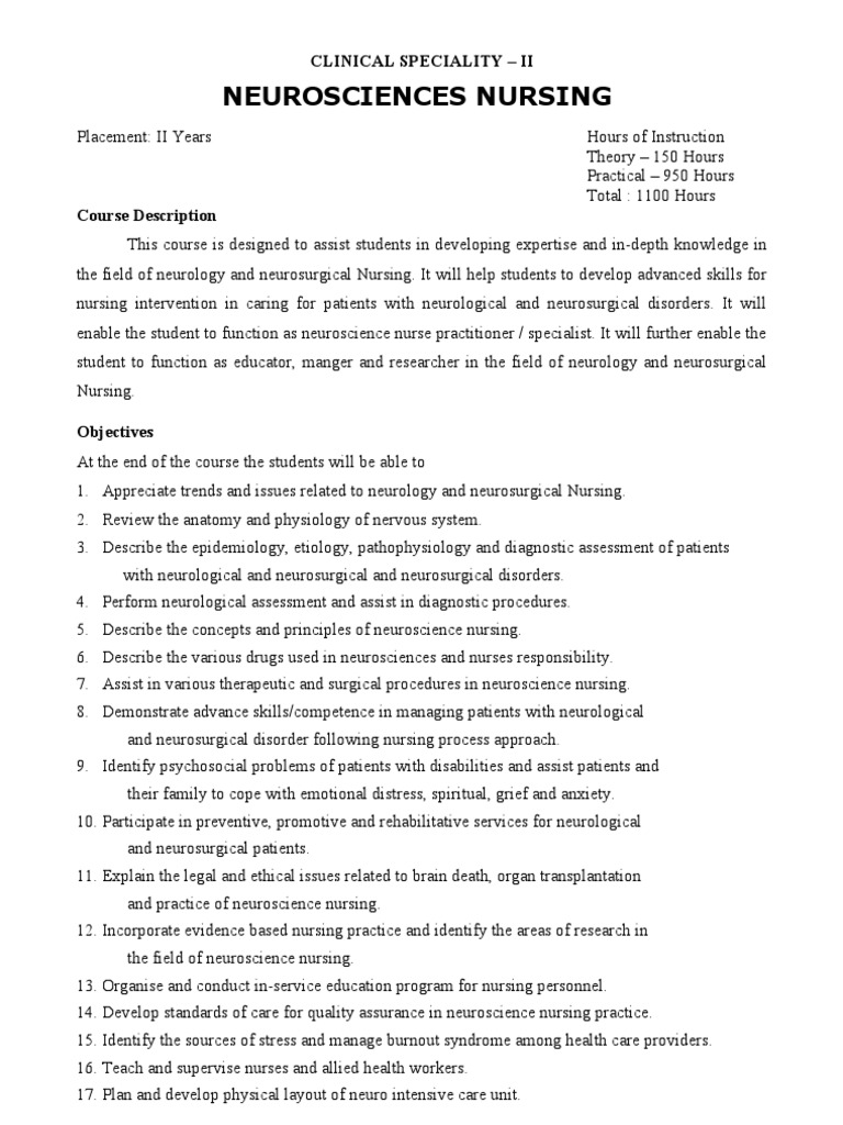 Neuroscience Nursing Course Overview | PDF | Neurology | Neurosurgery