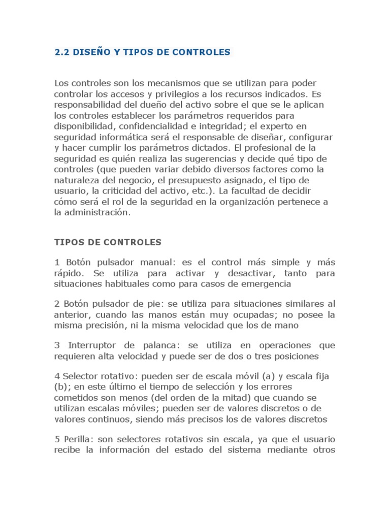 2.2 Diseño Y Tipos de Controles | PDF | Herramientas | Factores humanos ...