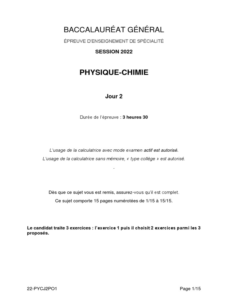 Bac Polynesie 2022 Physique Chimie Corrige BAC 2022 Spécialité Physique-Chimie Polynésie - Jour 2 | PDF | Ph |  Condensateur