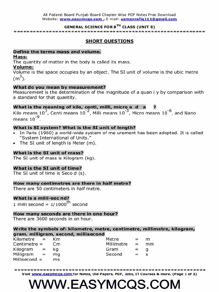 8th General Science Notes Chapter 8 | PDF