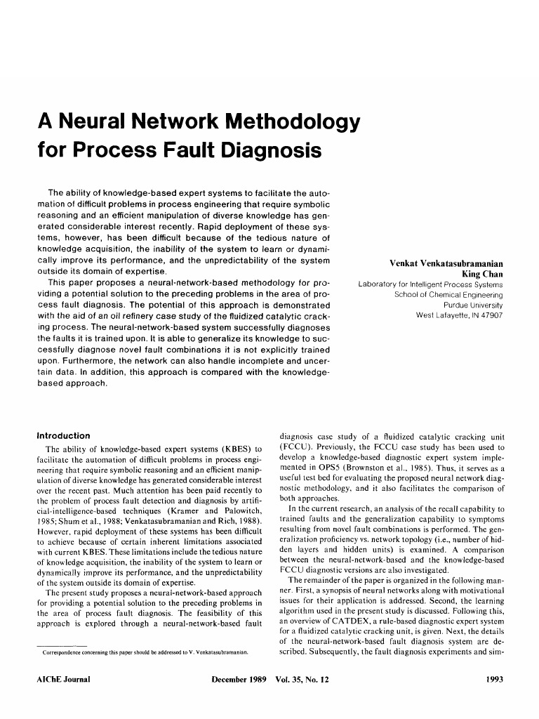 Neural Network Methodology Process Fault Diagnosis: A For | PDF ...