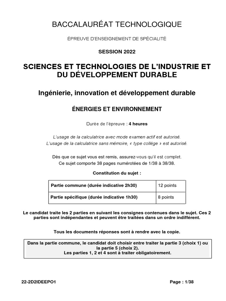 Bac Polynesie 2022 Physique Chimie Corrige BAC STI2D 2022 - Energies Et Environnement Polynésie | PDF | Stockage de  l'énergie | Pile à combustible