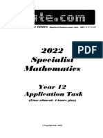 2022 Specialist Mathematics: Year 12 Application Task