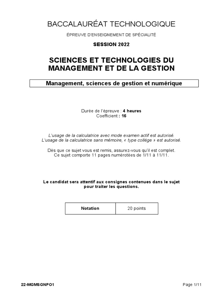 Sujet Bac Blanc Eco Droit Stmg 2021 BAC STMG 2022 - Management, Sciences de Gestion Et Numérique Polynésie |  PDF | Business | Commerce électronique