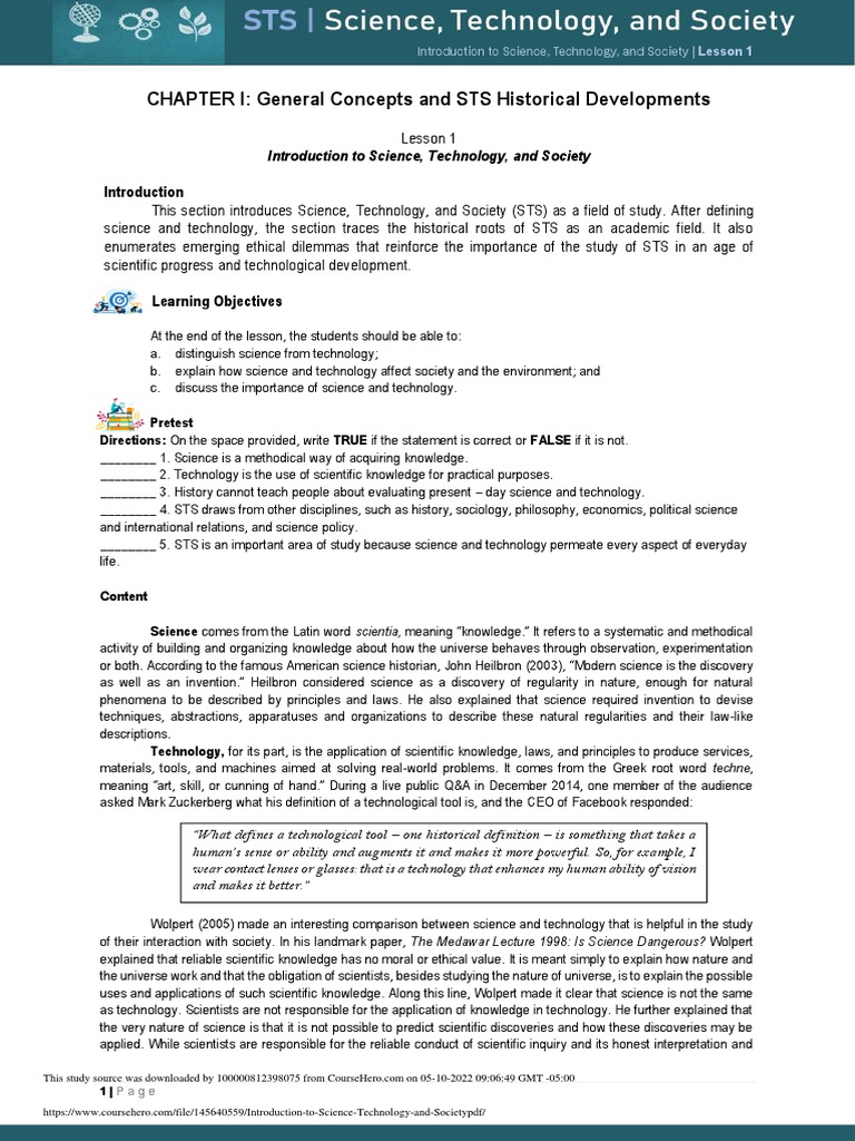 Introduction To Science Technology and Society PDF | PDF | Science ...