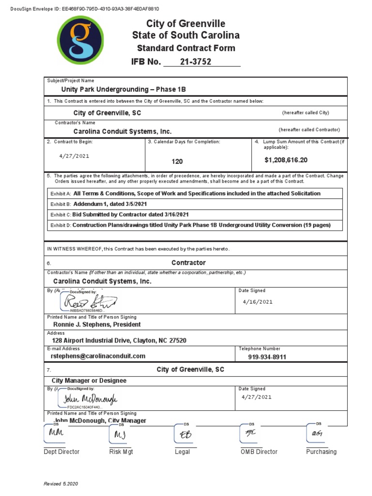 5684 Carolina Conduit Systems, Inc. Unity Park FINAL SIGNED AGREE 5684 PDF Redacted PDF