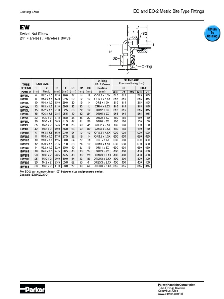 Swivel Nut Elbow 24° Flareless / Flareless Swivel EO and EO2 Metric