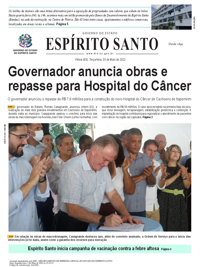SESA - Sesa anuncia repasse de R$ 967 mil ao Hospital Evangélico de Vila  Velha nesta sexta (24)
