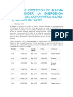 Estado de Excepción de Alarma para Atender La Emergencia Sanitaria Del Coronavirus