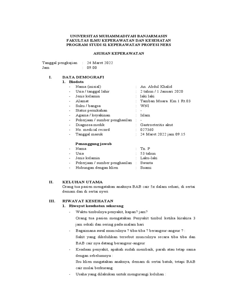 Asuhan Keperawatan Gastroenteritis Akut Pada Anak Pdf