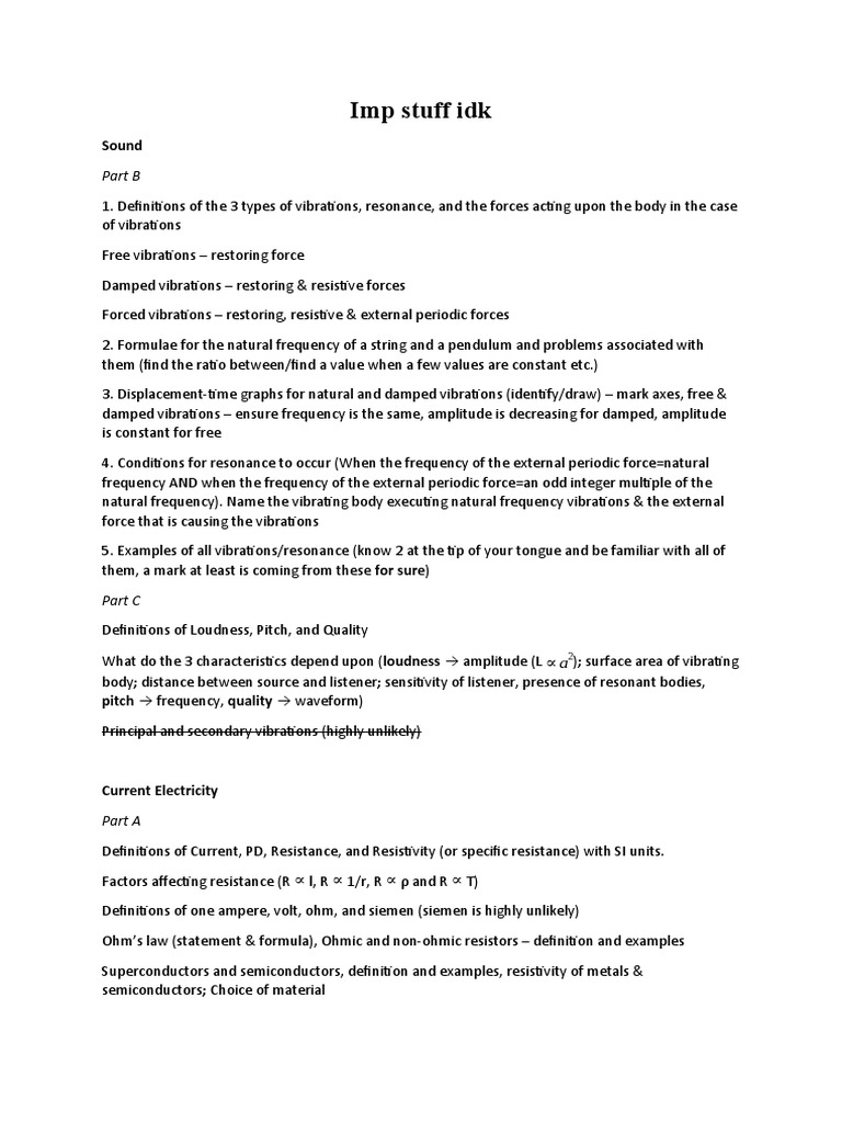 Class 10 ICSE Physics Important Notes | PDF | Resonance ...