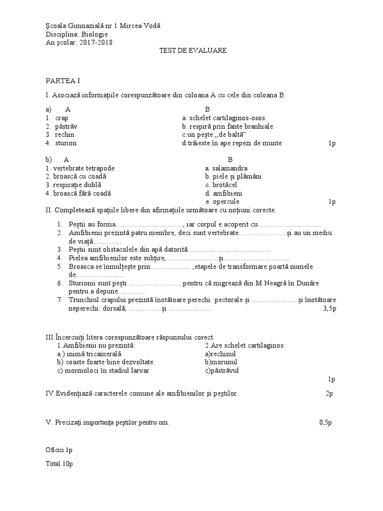 Test - Evaluare Cls 10 | PDF