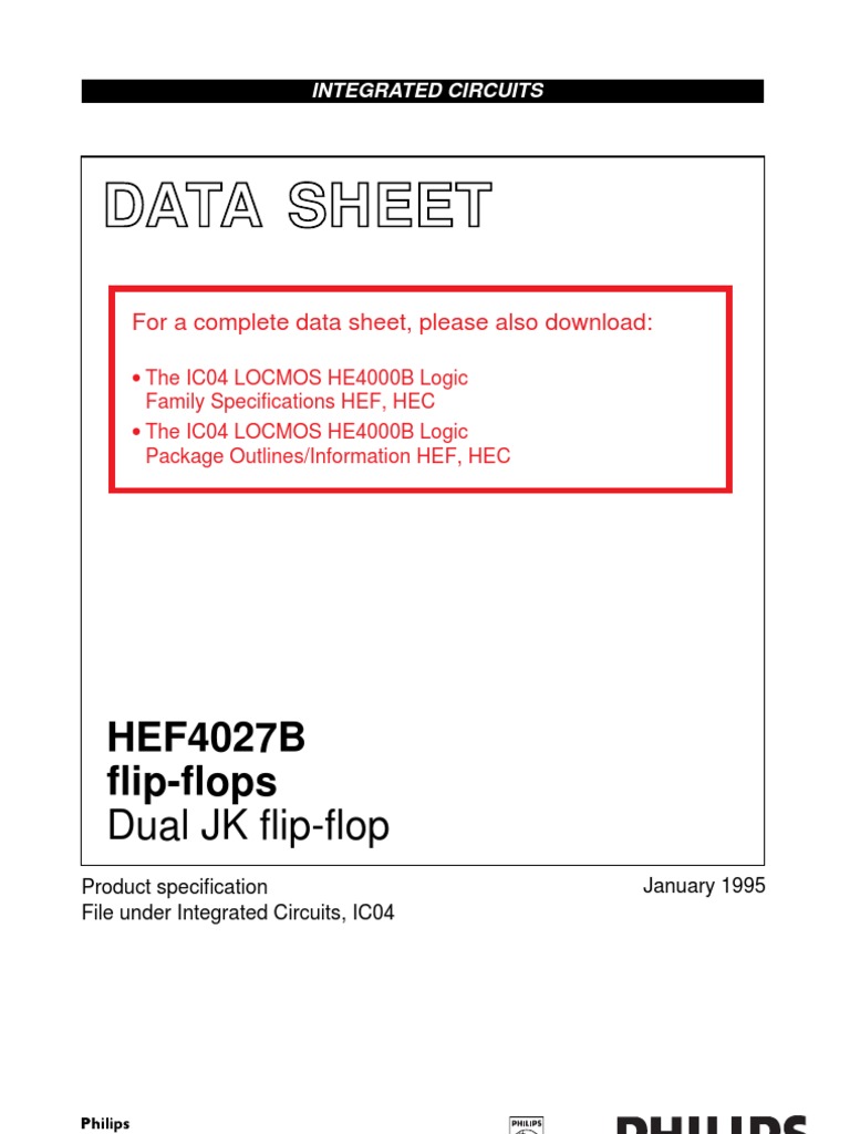 HEF4027B Dual JK Flip-Flop Datasheet | PDF | Logic Gate | Electromagnetism